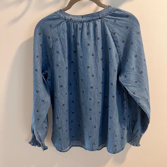 NWT Talbots 100% Cotton Heart Patterned Denim Ruffle Top Size MP - Picture 6 of 8